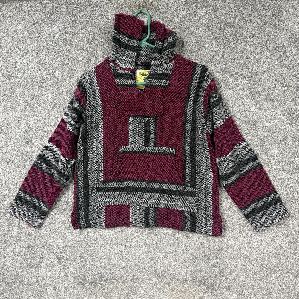 Iguana Jack Baja Hoodie Mens Small Multicolor Striped Drug Rug Boho Festival